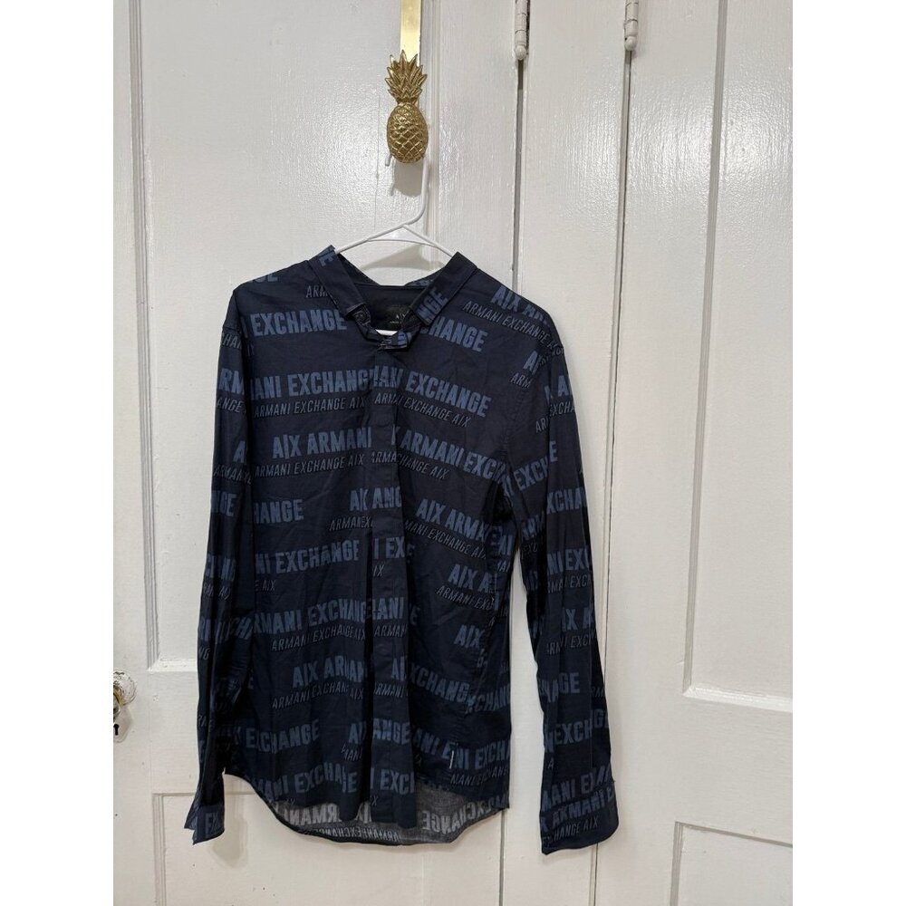 Armani exchange men’s size large slim blue button down shirt